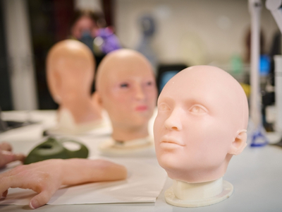 Synthetic silicone head models manufactured by AnthroTek for medical simulation training